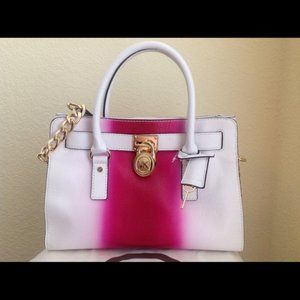 Michael Kors Hamilton Medium East West Spray Satchel  EUC White & Fushia